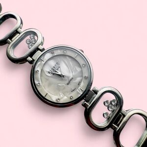 Silver Quartz Watch with Crystal Accents
